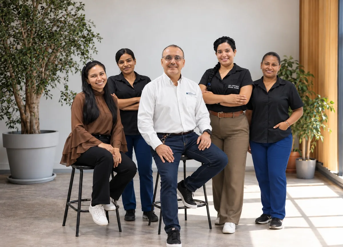 Cuatro integrantes del equipo de VERITÉ en sus instalaciones